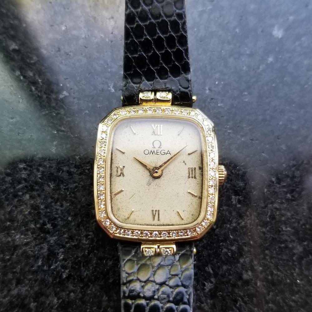 Ladies Omega 18k Solid Gold Diamond 1980s Quartz 18mm Dress Watch Swiss RAC2