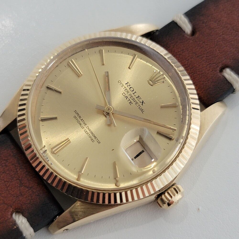 Mens Rolex Oyster Perpetual Date 1503 14k Gold 1960s Automatic Vintage RA347B