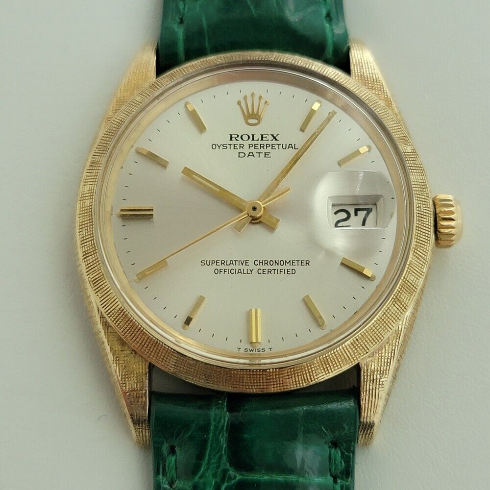 Mens Rolex Oyster Perpetual Date 1500 35mm 14K Gold 1960s Automatic RA267G