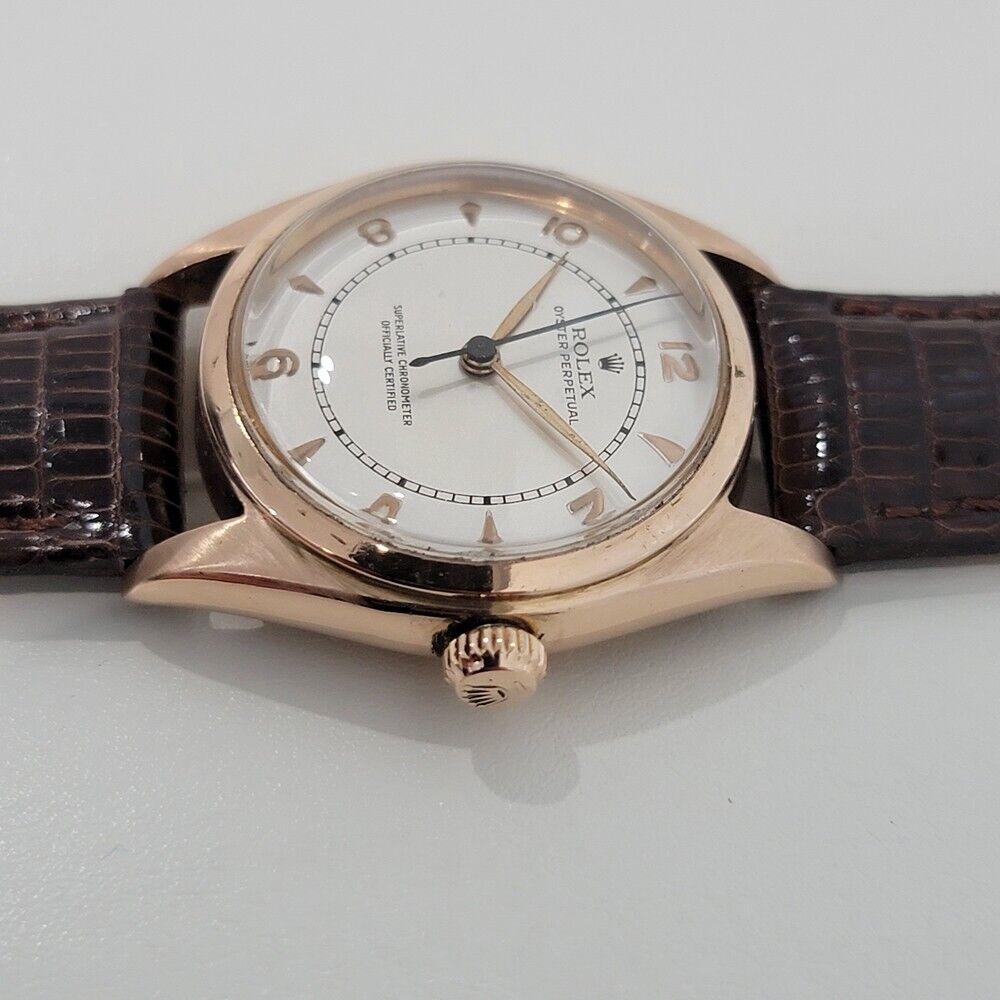 Mens Rolex Oyster Perpetual Ref 4392 32mm 18k Rose Gold 1940s Automatic RA362B