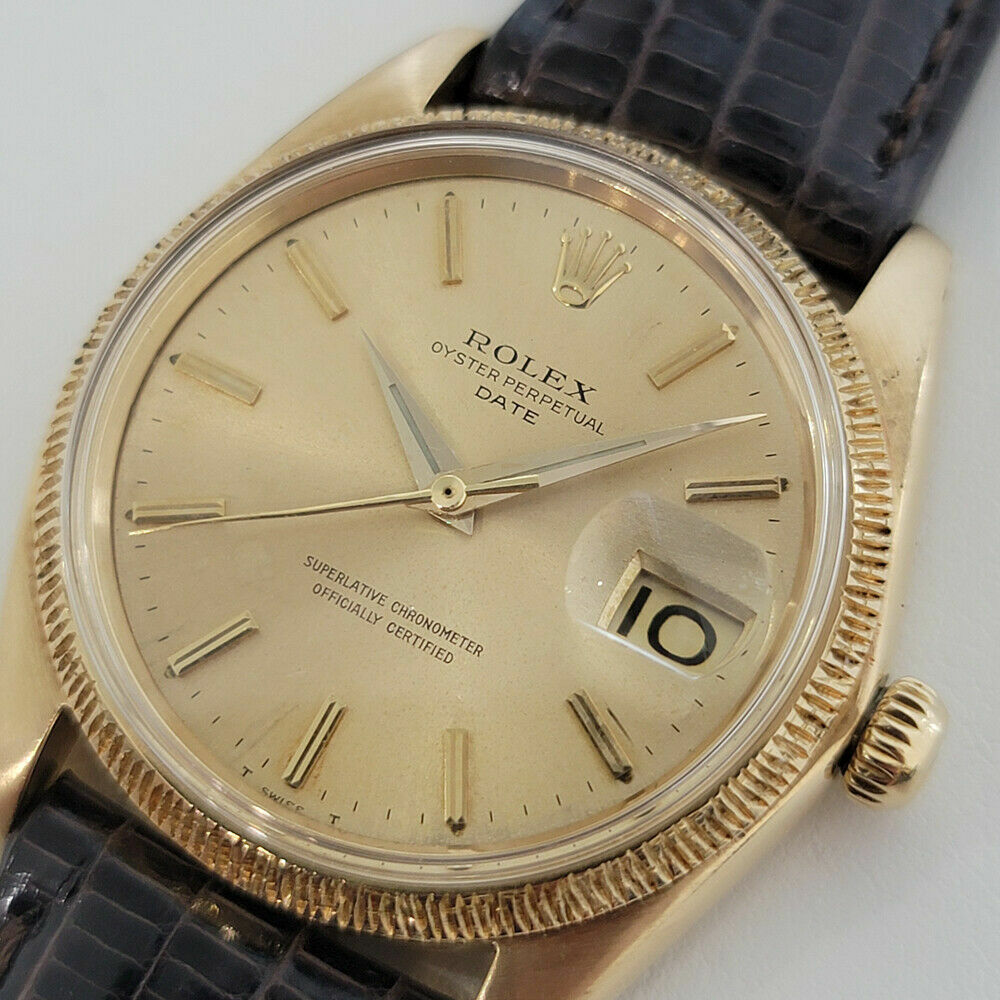 Mens Rolex Oyster Perpetual Date 1503 35mm 18k Solid Gold Automatic 1960s RJC156