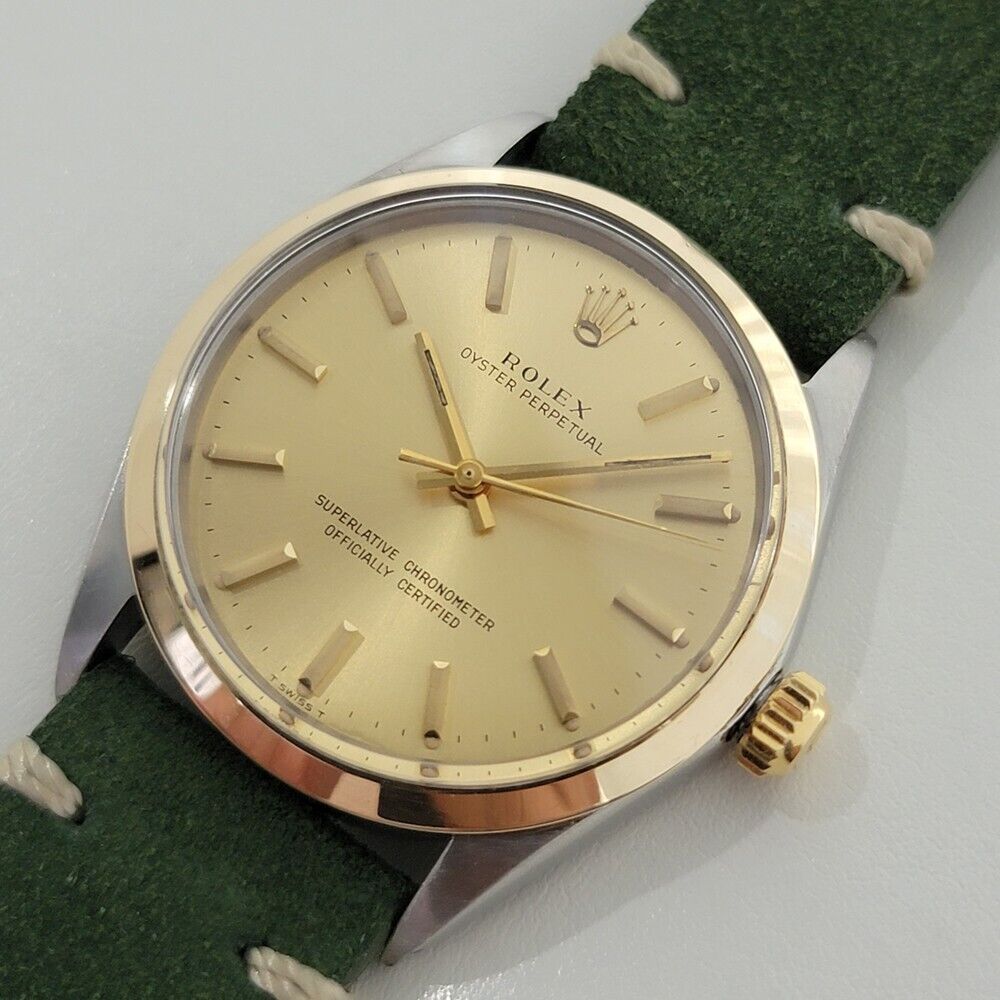 Mens Rolex Oyster Perpetual 1002 34mm Gold Bezel Automatic Vintage 1960s RA378G