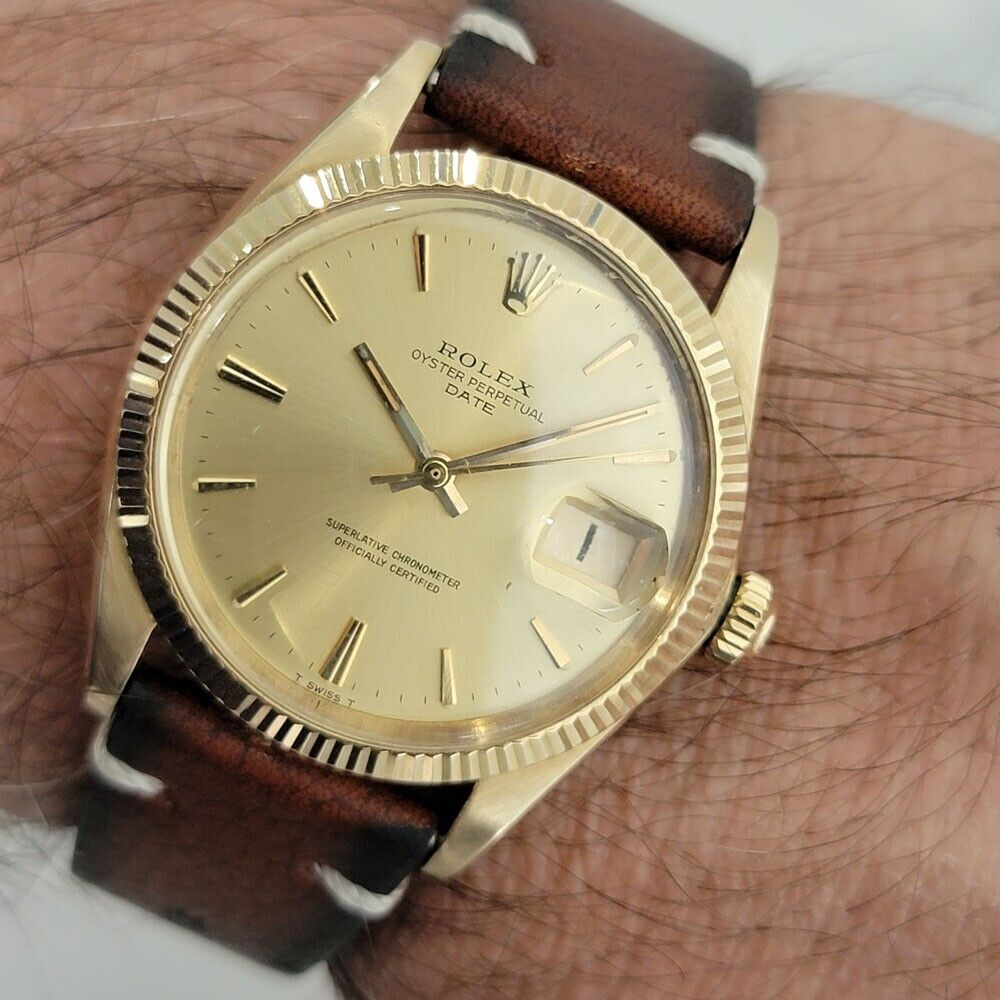 Mens Rolex Oyster Perpetual Date 1503 14k Gold 1960s Automatic Vintage RA347B