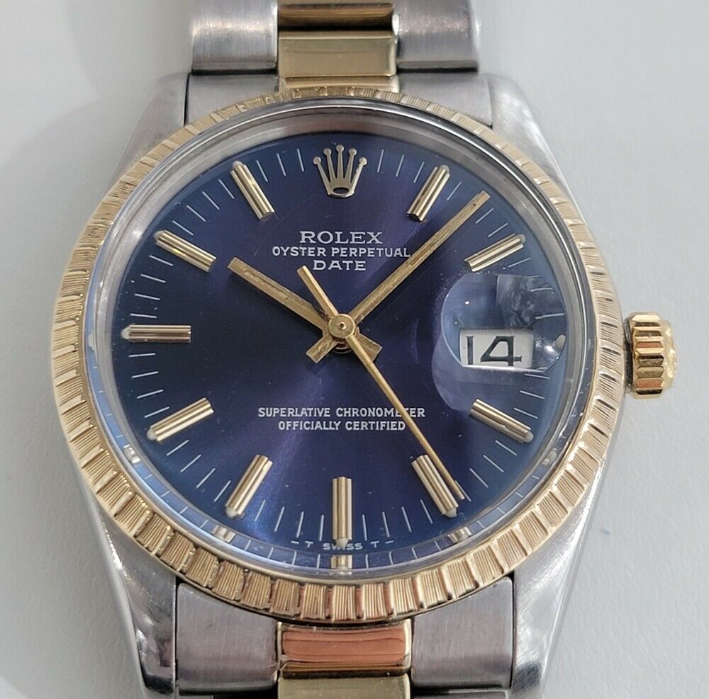 Mens Rolex Oyster Perpetual Date 15053 35mm 1980s 14k Gold ss Auto Quick RA272