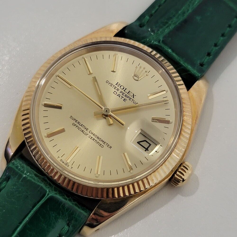 Mens Rolex Oyster Perpetual Date Ref 1503 35mm 14k Gold 1970s Automatic RJC192G