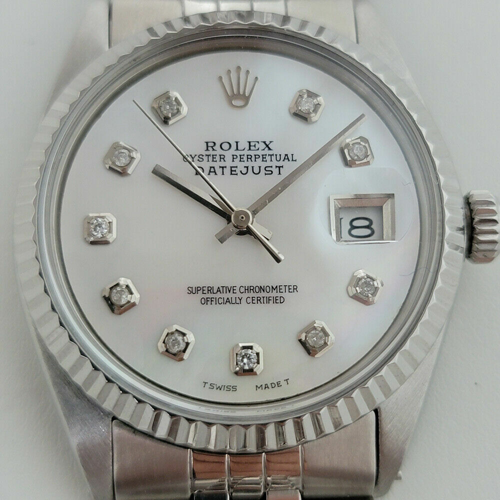 Mens Rolex Oyster Datejust Ref 1601 MOP Dia Dial 1970s 36mm Auto 18k SS RA243