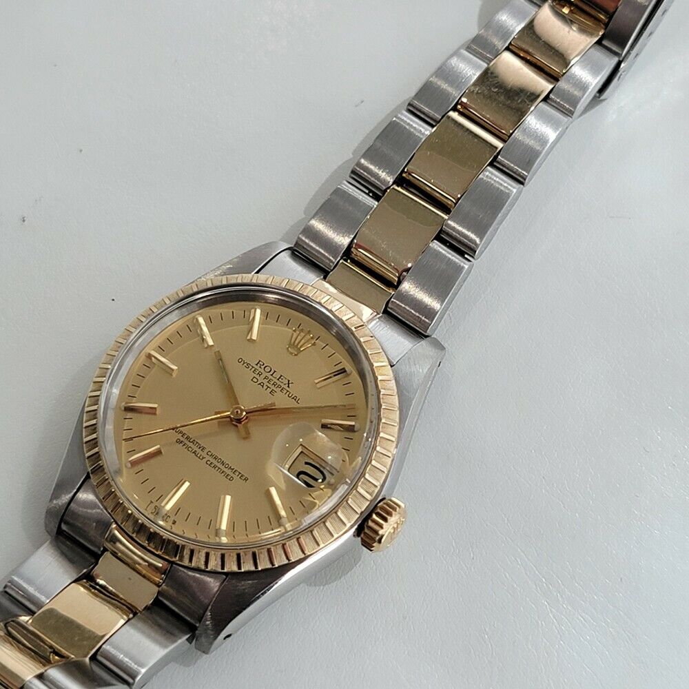 Mens Rolex Oyster Perpetual Date 14k Gold ss 1505 35mm Automatic 1970s RA165