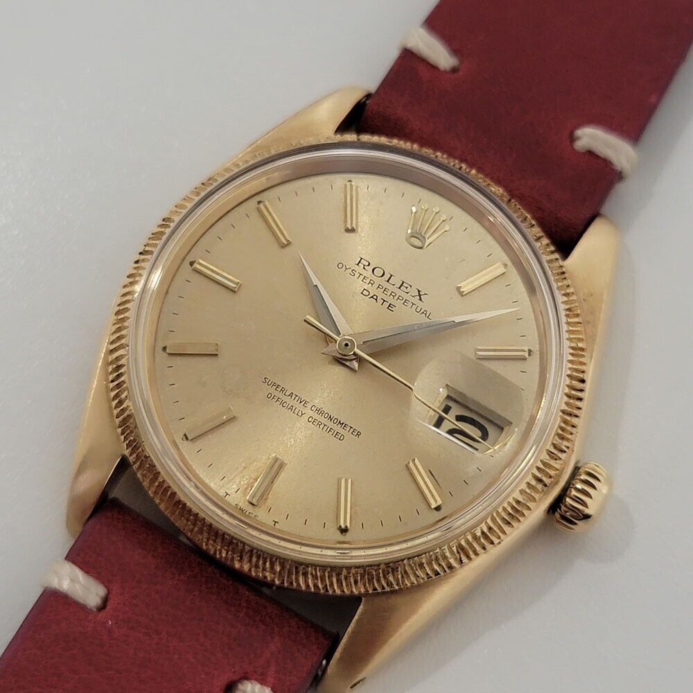 Mens Rolex Oyster Perpetual Date Ref 1503 35mm 18k Gold 1960s Automatic RJC156R