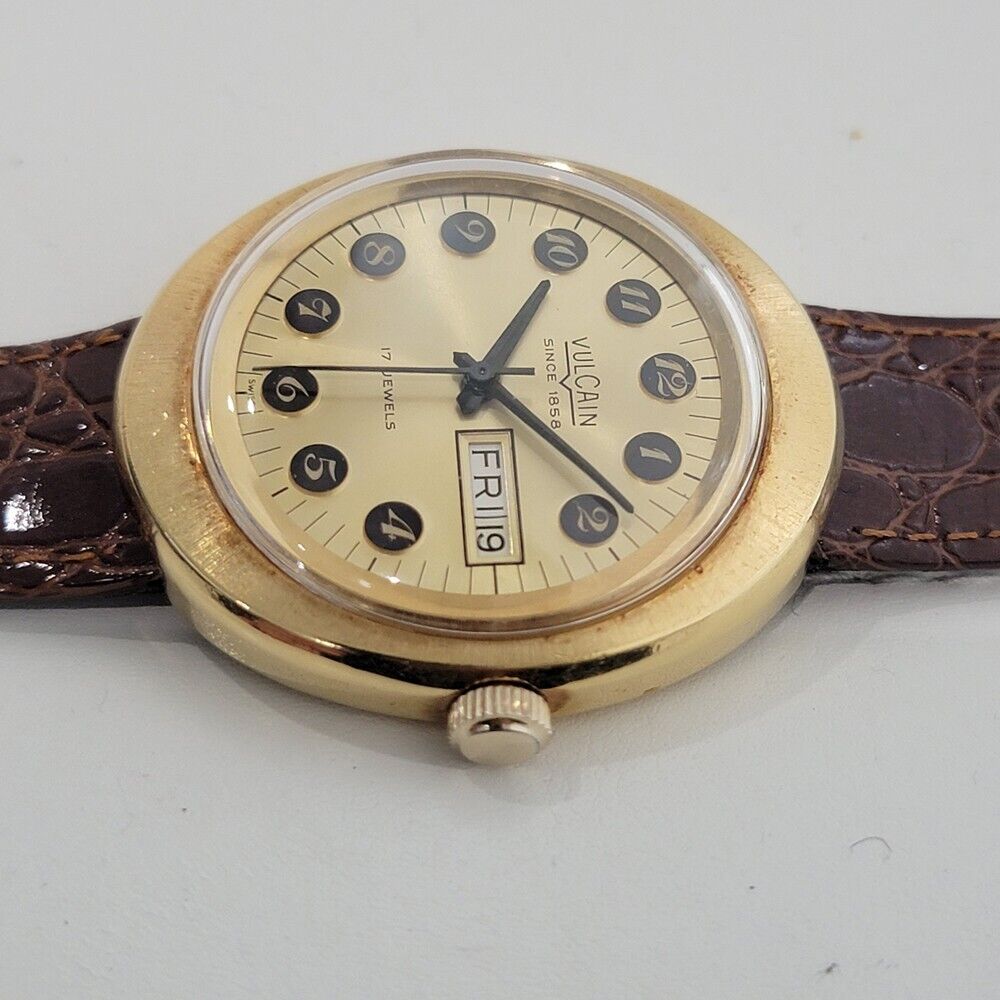 Mens Vulcain Ref 45325 Day Date 38mm Manual Wind 1970s Dress Watch Vintage JM24