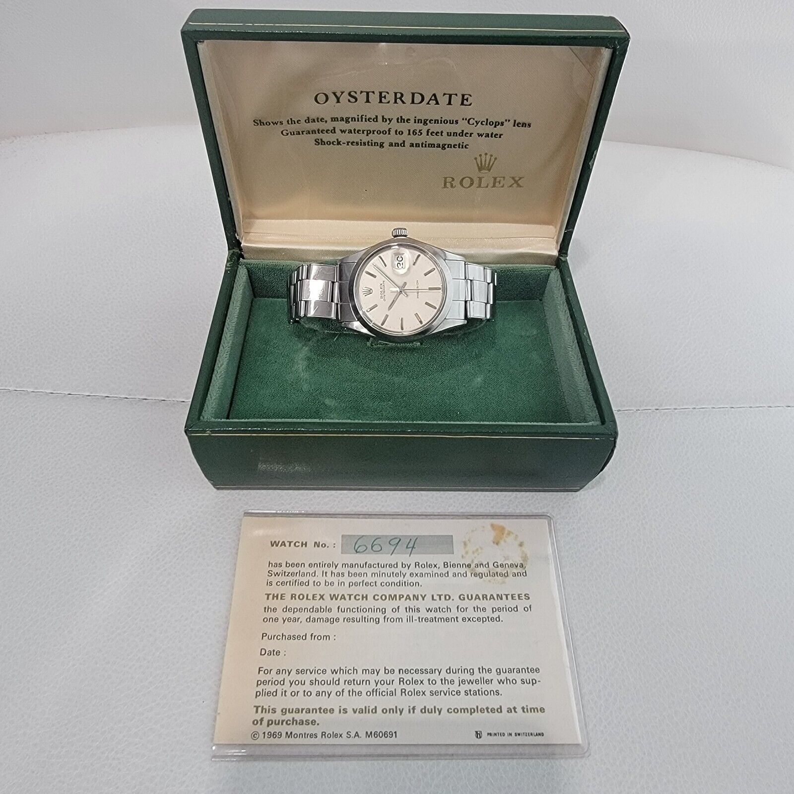 Mens Rolex Oysterdate Precision 1960s 6694 w Orig Box Paper Manual 34mm RA261