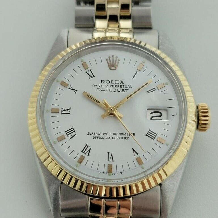 Mens Rolex Oyster Datejust 1600 36mm 14k Gold SS Automatic Swiss 1960s RA169