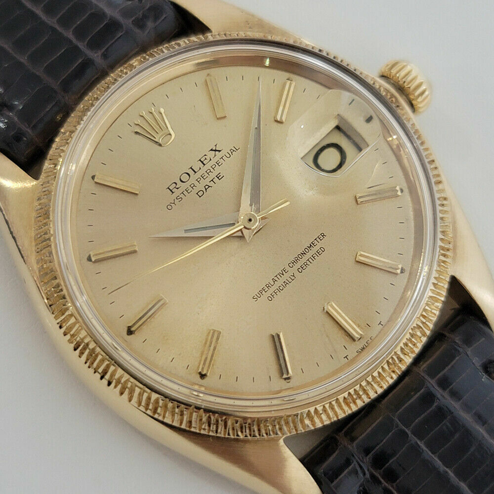 Mens Rolex Oyster Perpetual Date 1503 35mm 18k Solid Gold Automatic 1960s RJC156