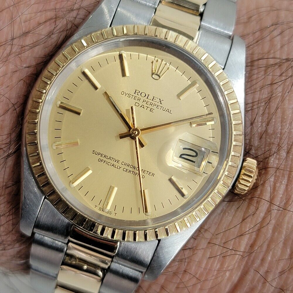 Mens Rolex Oyster Perpetual Date 14k Gold ss 1505 35mm Automatic 1970s RA165