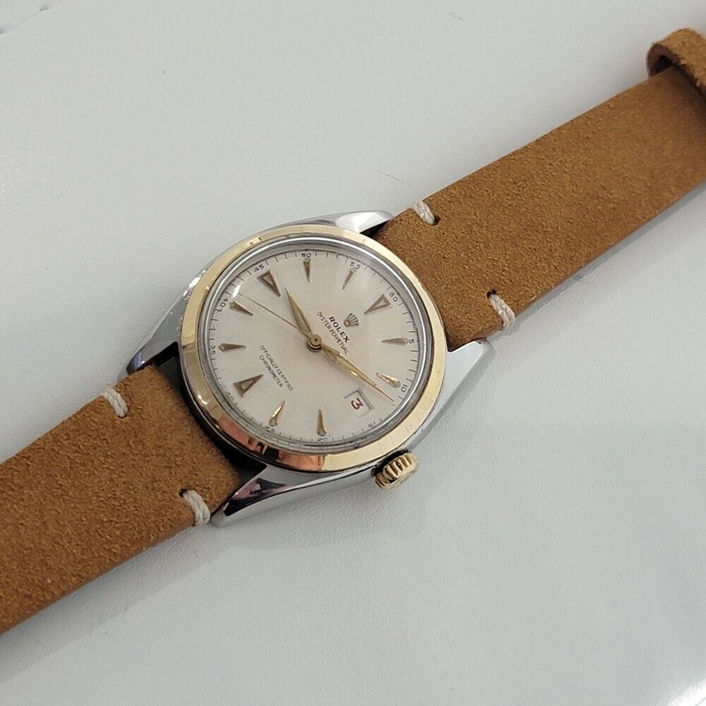 Mens Rolex Oyster Perpetual 6105 18K SS Red Date 1960s Vintage Automatic RA311