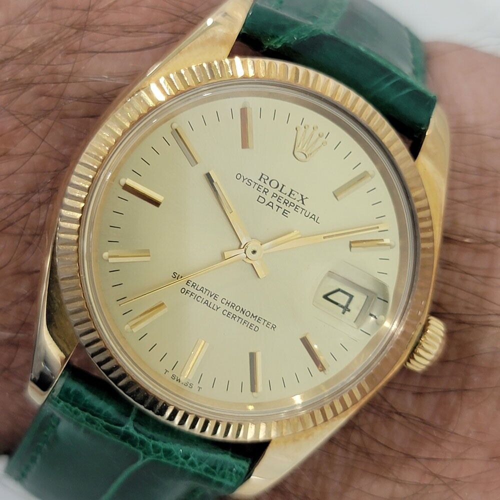 Mens Rolex Oyster Perpetual Date Ref 1503 35mm 14k Gold 1970s Automatic RJC192G