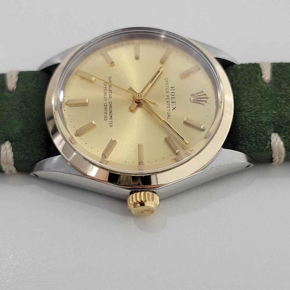 Mens Rolex Oyster Perpetual 1002 34mm Gold Bezel Automatic Vintage 1960s RA378G