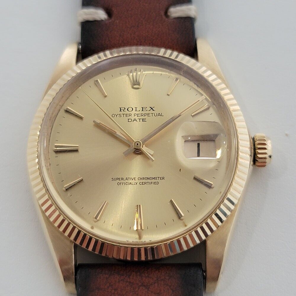 Mens Rolex Oyster Perpetual Date 1503 14k Gold 1960s Automatic Vintage RA347B