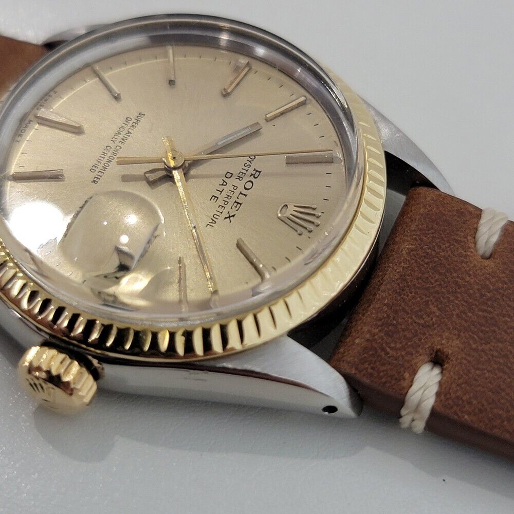 Mens Rolex Oyster Perpetual Date 1500 14k Gold ss 35mm 1960s Automatic RA168B