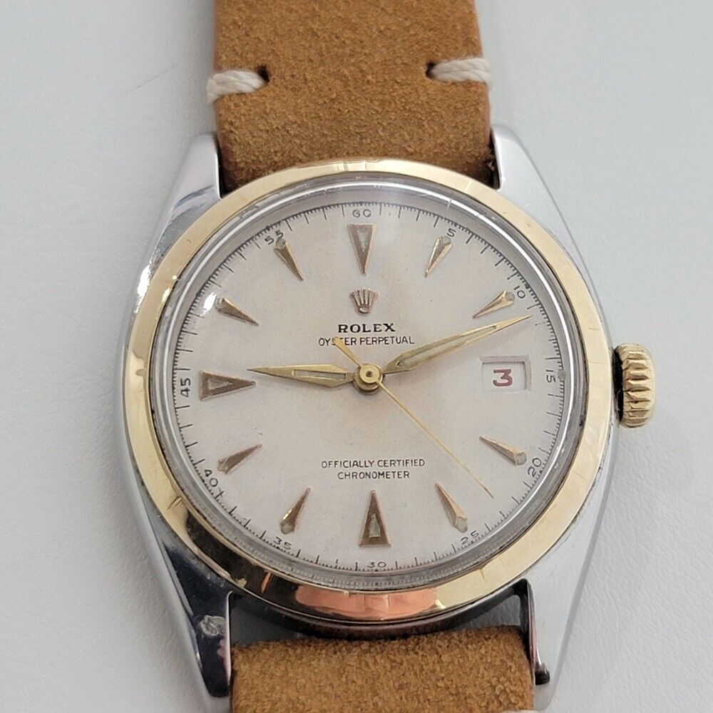 Mens Rolex Oyster Perpetual 6105 18K SS Red Date 1960s Vintage Automatic RA311