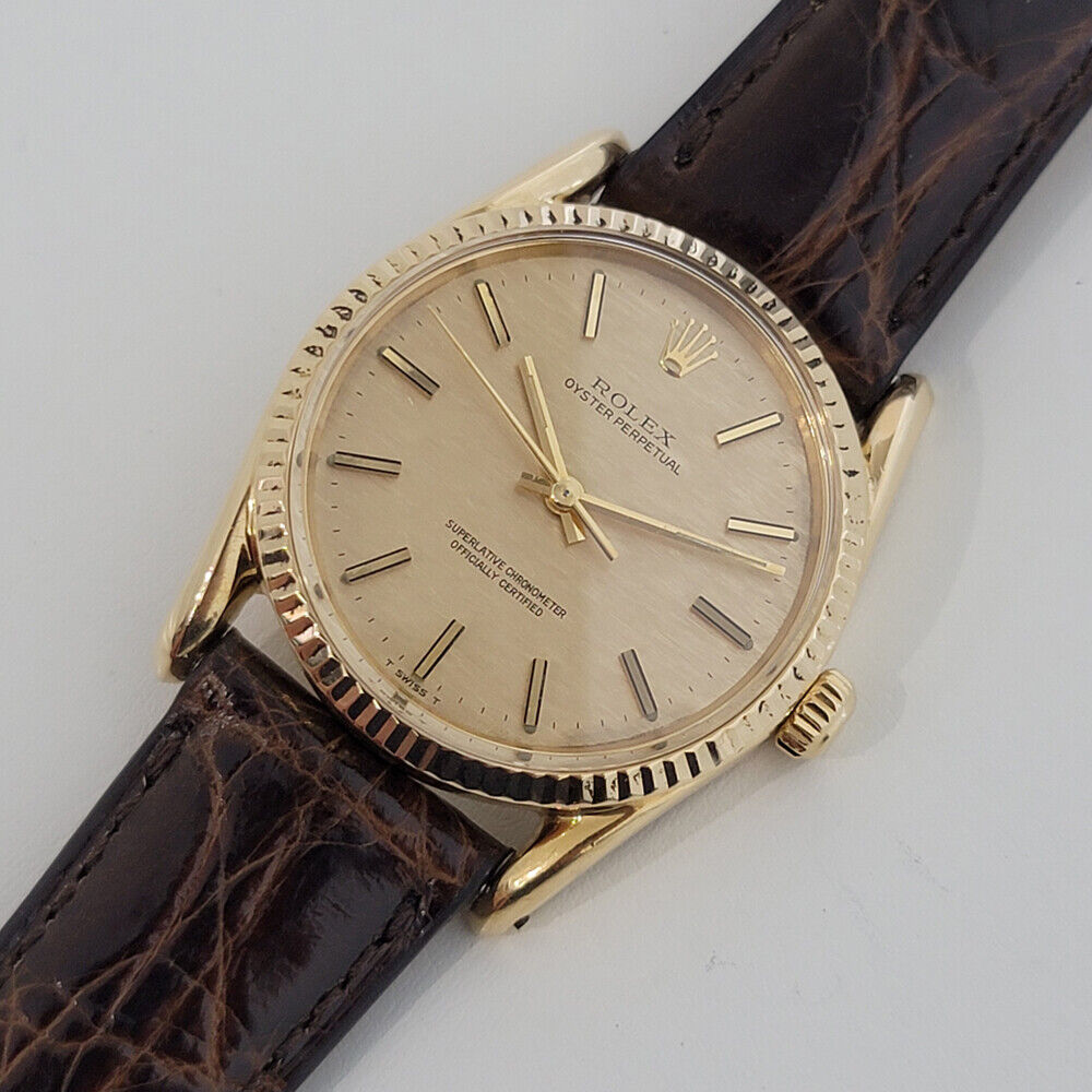 Mens Rolex Oyster Perpetual Ref 1011 33mm 18k Gold Automatic Swiss 1970s RJC154