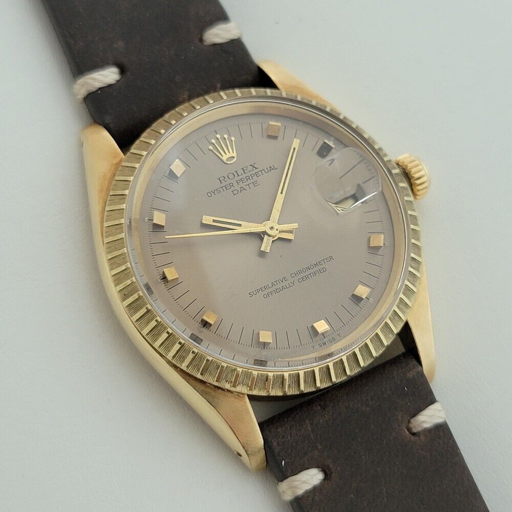Mens Rolex Oyster Perpetual Date Ref 1503 35mm 14k Gold 1970s Automatic RJC120B