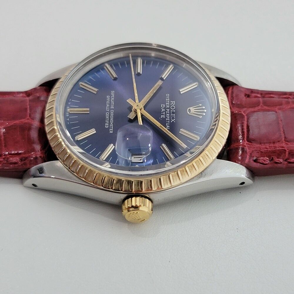 Mens Rolex Oyster Perpetual Date 15053 35mm 14k Gold SS 1980s Automatic RA272R