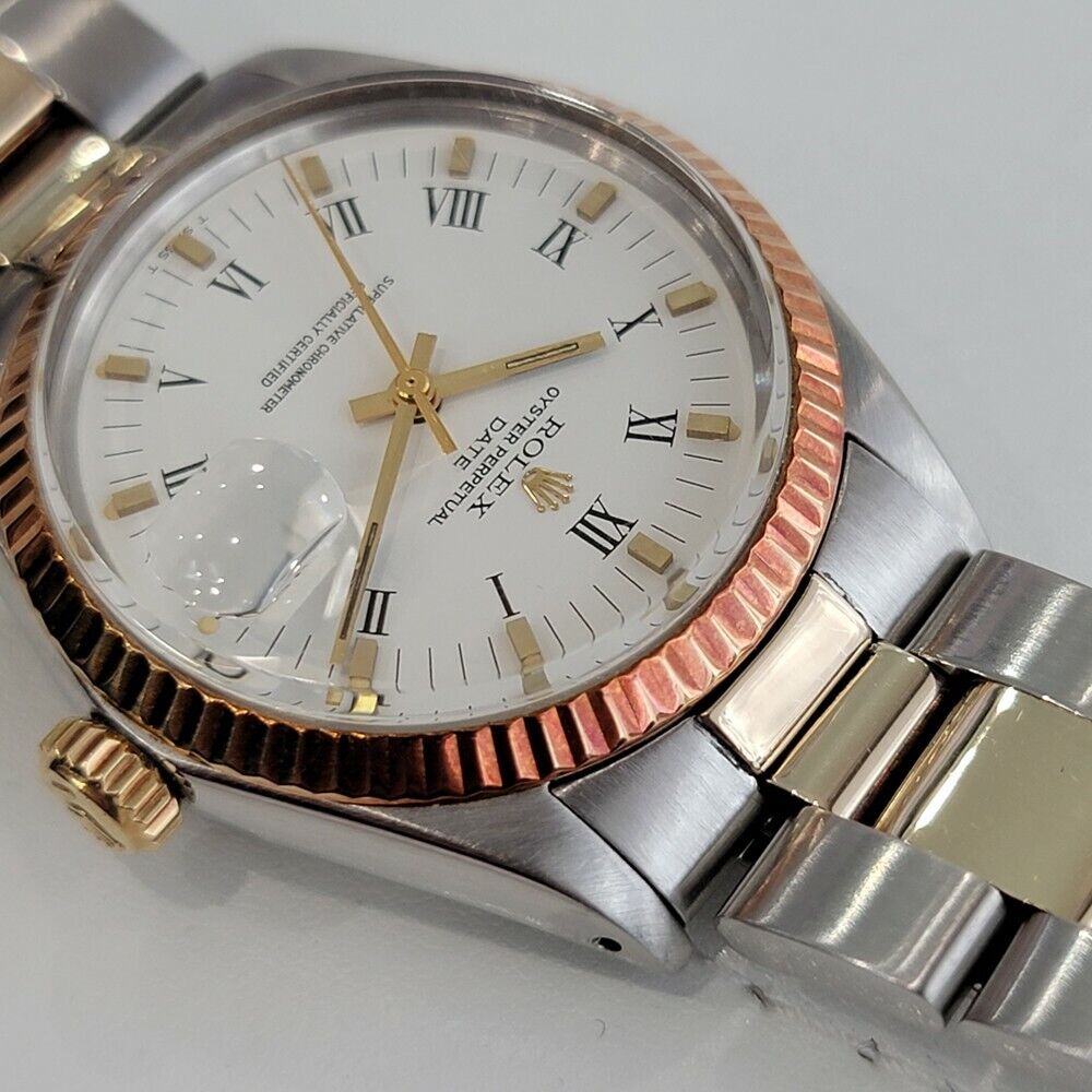 Mens Rolex Oyster Perpetual Date 1500 1970s 35mm rose Gold ss Swiss Auto RA164