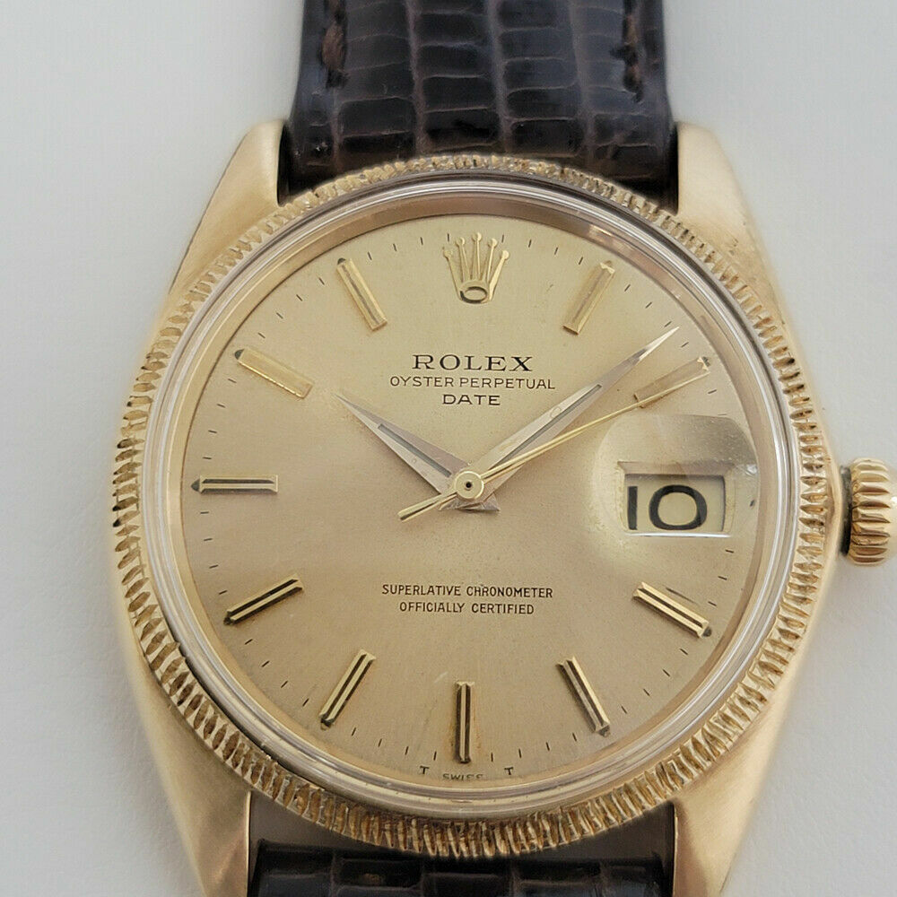 Mens Rolex Oyster Perpetual Date 1503 35mm 18k Solid Gold Automatic 1960s RJC156