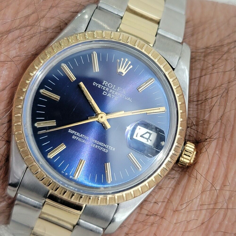 Mens Rolex Oyster Perpetual Date 15053 35mm 1980s 14k Gold ss Auto Quick RA272