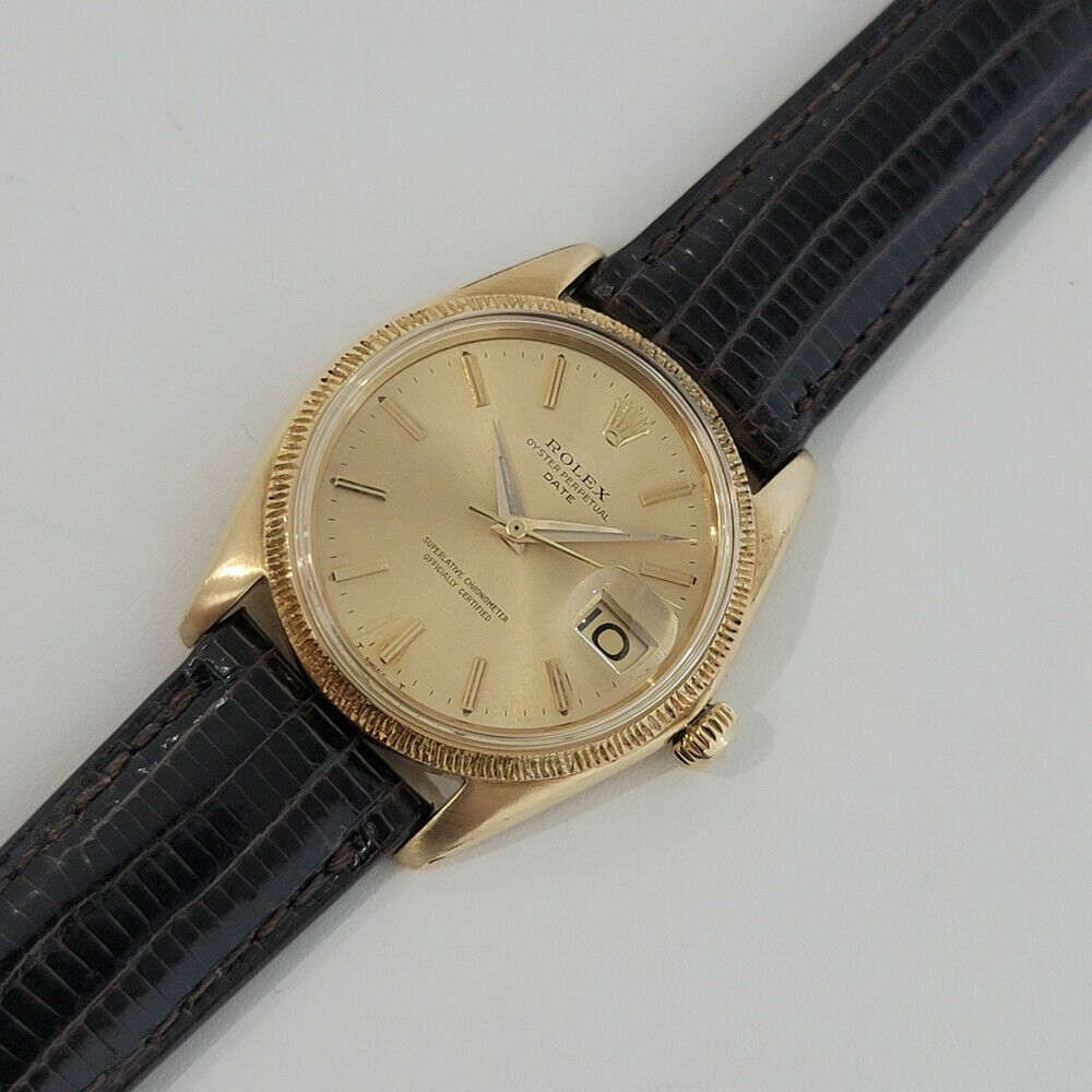 Mens Rolex Oyster Perpetual Date 1503 35mm 18k Solid Gold Automatic 1960s RJC156