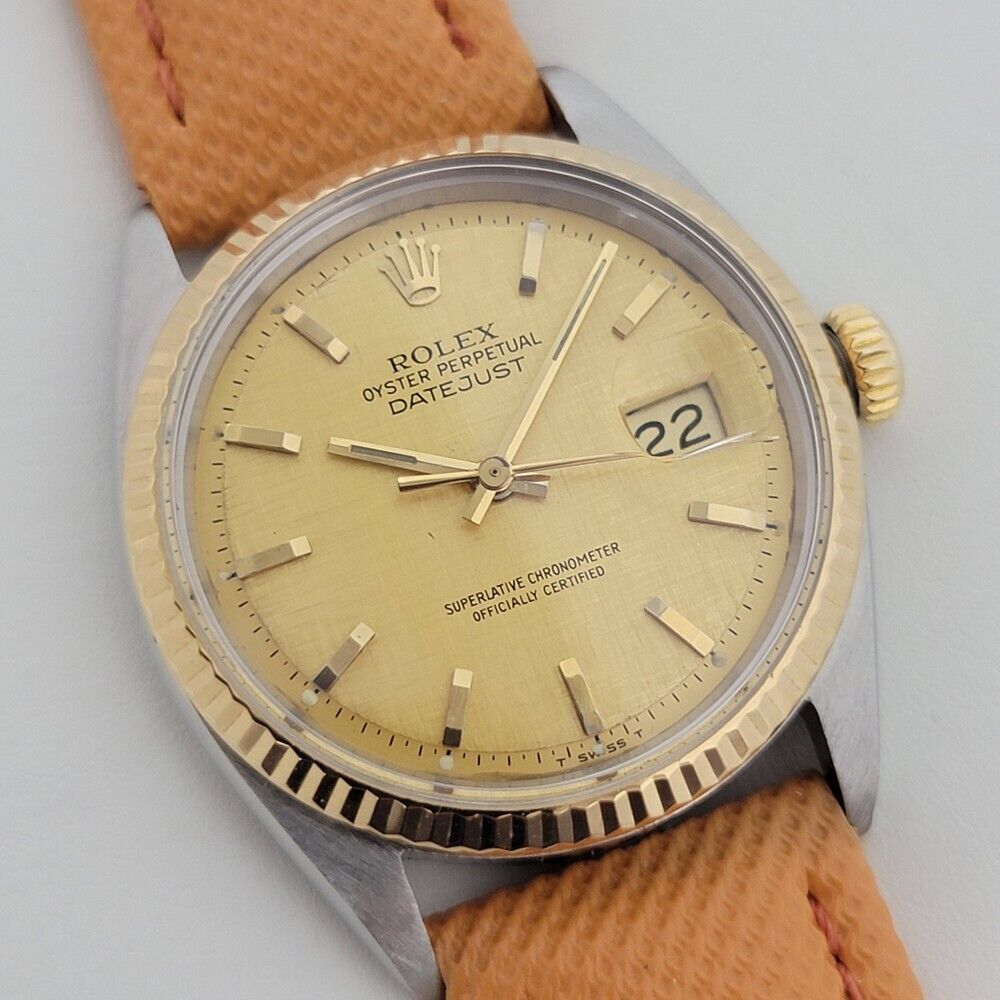 Mens Rolex Oyster Datejust 1601 36mm 18k SS Automatic 1970s Linen Dial RJC141T
