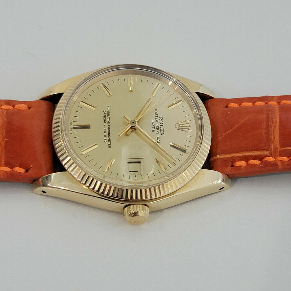 Mens Rolex Oyster Perpetual Date 1503 35mm 14k Gold 1970s Automatic Swiss RJC192