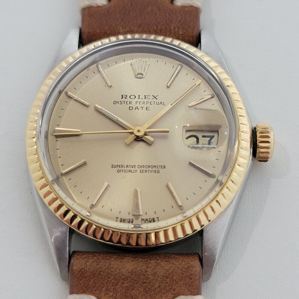 Mens Rolex Oyster Perpetual Date 1500 14k Gold ss 35mm 1960s Automatic RA168B