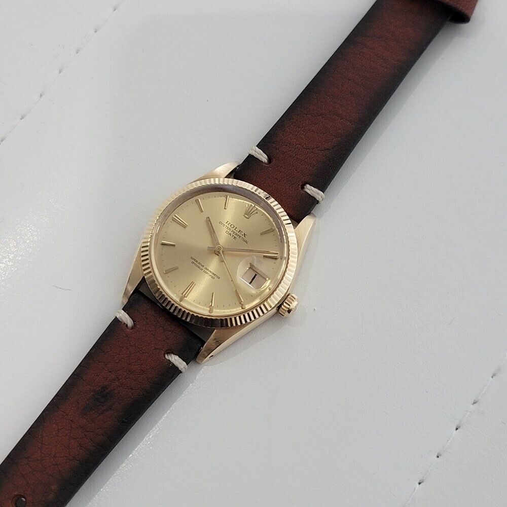 Mens Rolex Oyster Perpetual Date 1503 14k Gold 1960s Automatic Vintage RA347B