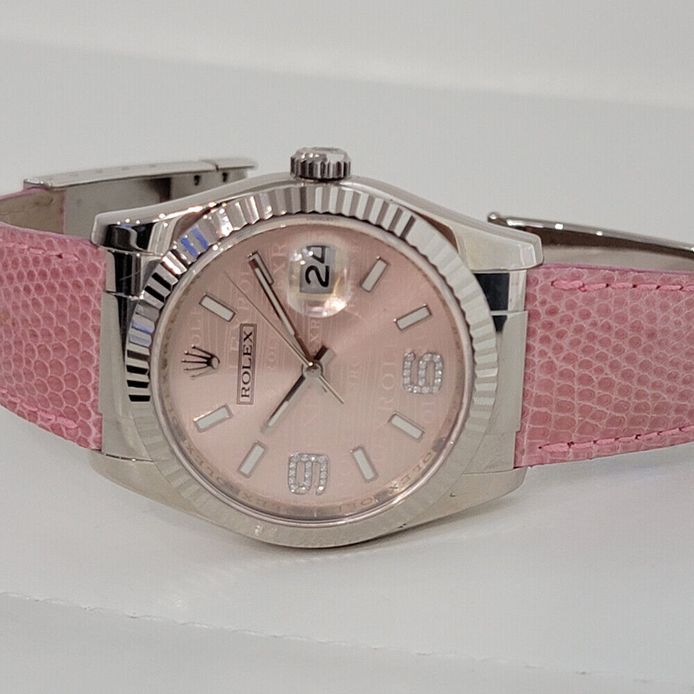 Unisex Rolex Datejust 18k White Gold 116139 Diamonds 2000s 36mm Pink Dial RJC108