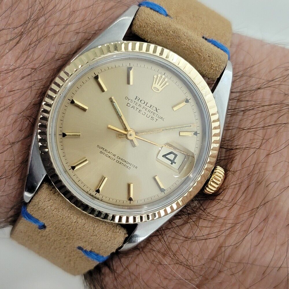 Mens Rolex Oyster Datejust 1601 36mm 18k Gold SS Automatic 1960s Vintage RA318