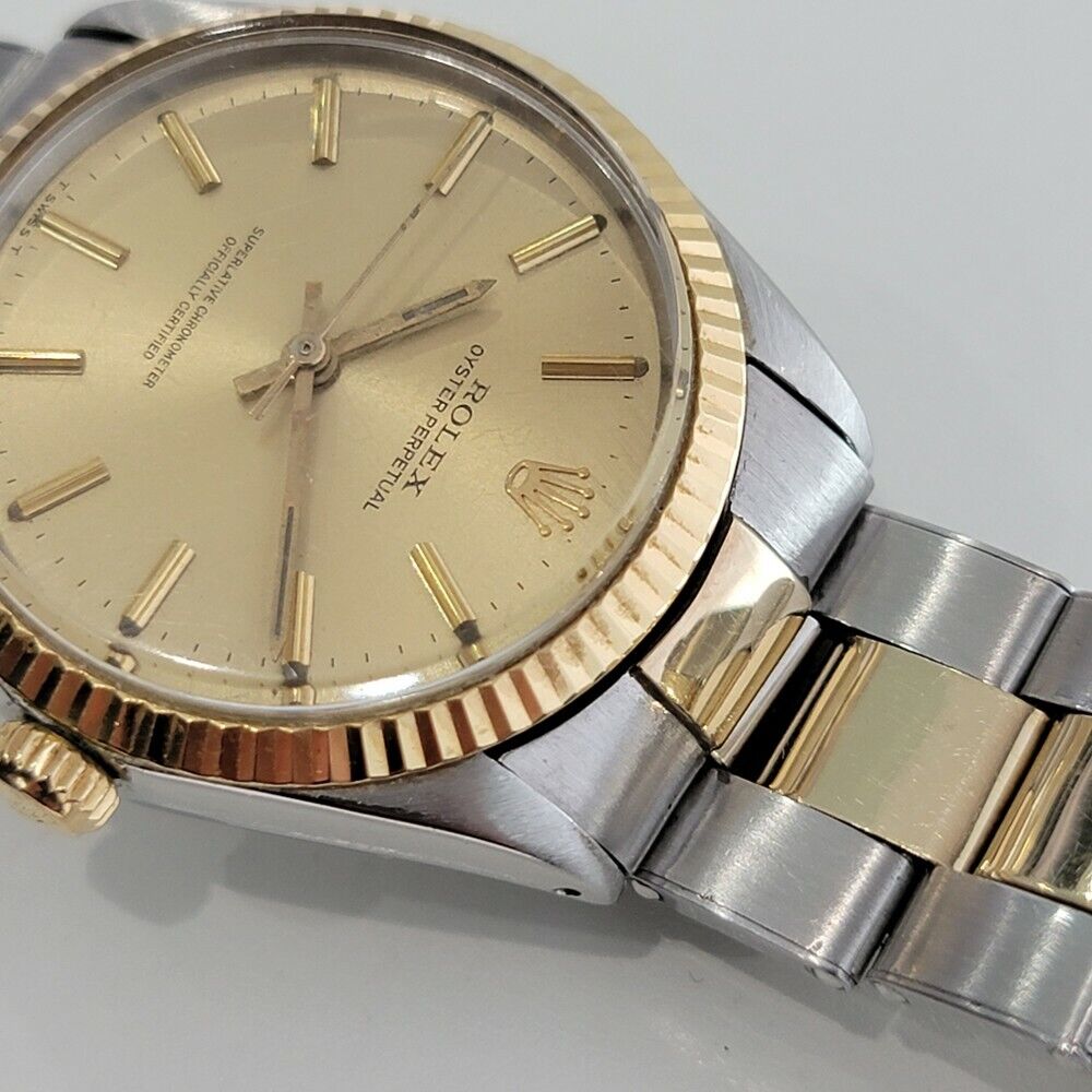 Mens Rolex Oyster Perpetual 1960s 5500 35mm 14k Gold SS Vintage Automatic RA179