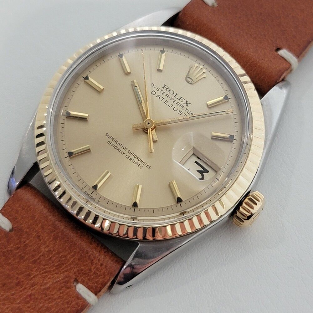 Mens Rolex Oyster Datejust 1601 36mm 18k Gold SS Automatic 1960s Swiss RA318B