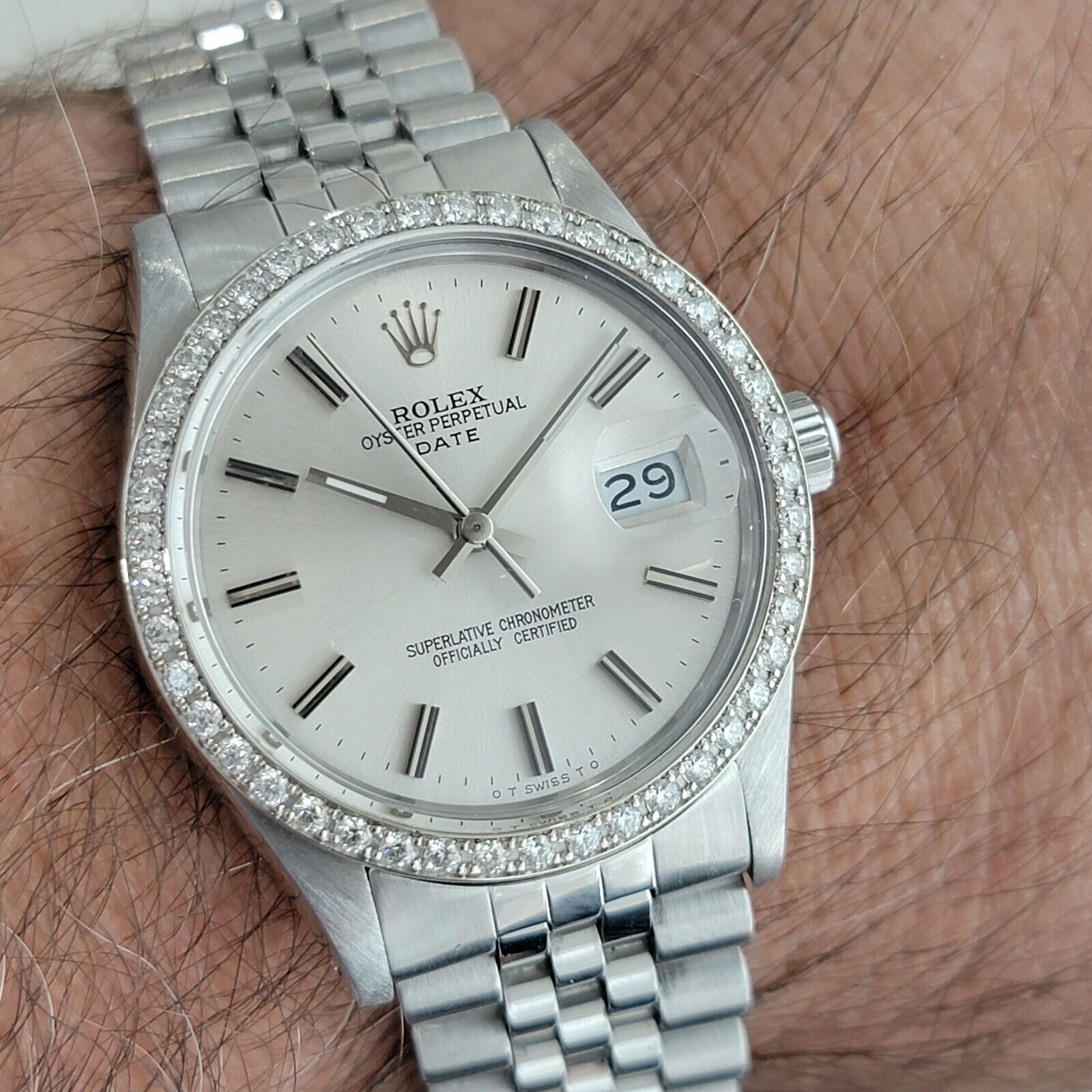 Rolex Oyster Perpetual 15000 35mm Diamond Automatic 1980s 7inch Quickset OM102