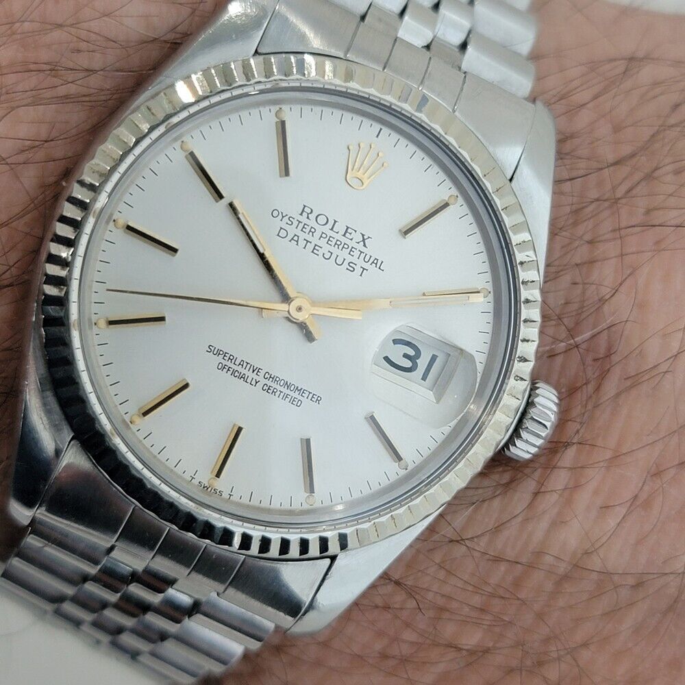 Mens Rolex Datejust Ref 16014 1980s 36mm 18k White Gold SS Swiss Automatic RA330