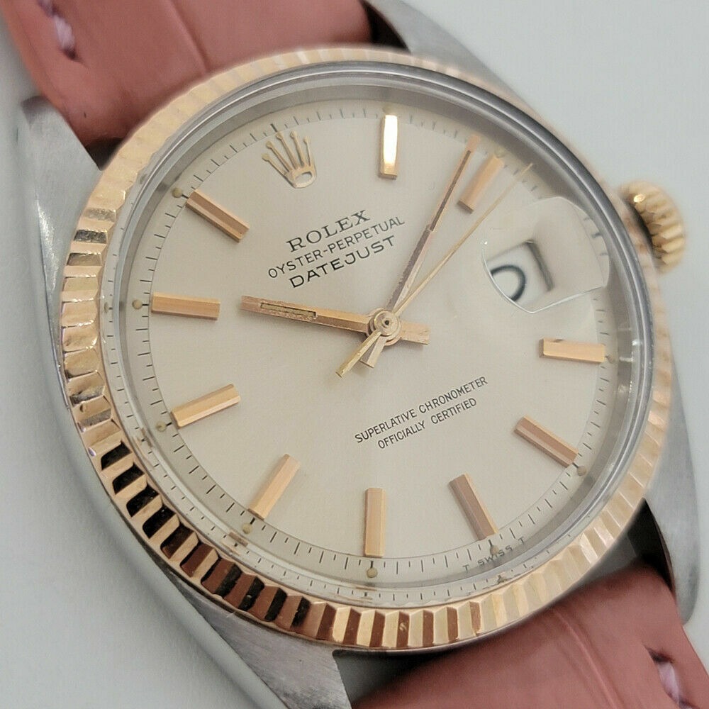 Mens Rolex Oyster Datejust 1601 36mm 18k Rose Gold SS 1960s Automatic RJC183