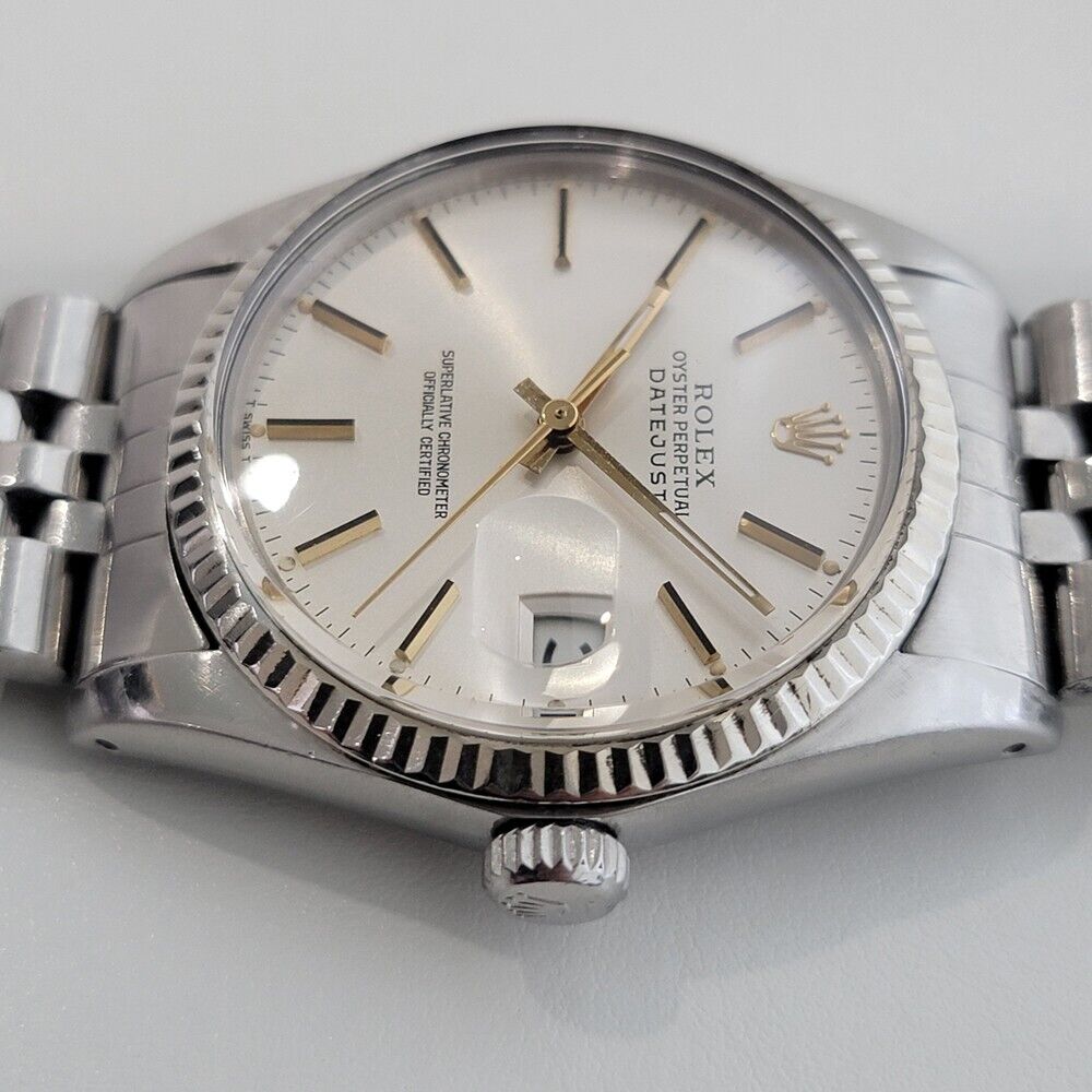 Mens Rolex Datejust Ref 16014 1980s 36mm 18k White Gold SS Swiss Automatic RA330