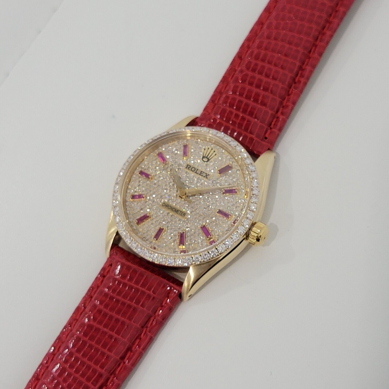 Mens Rolex 14k Solid Gold Custom Diamond & Ruby Dial 6564 34mm 1950s Auto RA150