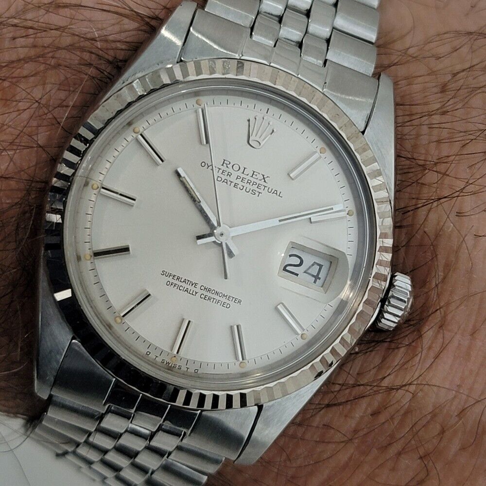 Mens Rolex Oyster Datejust 1601 36mm 18k Gold SS 1970s Automatic Vintage RA334