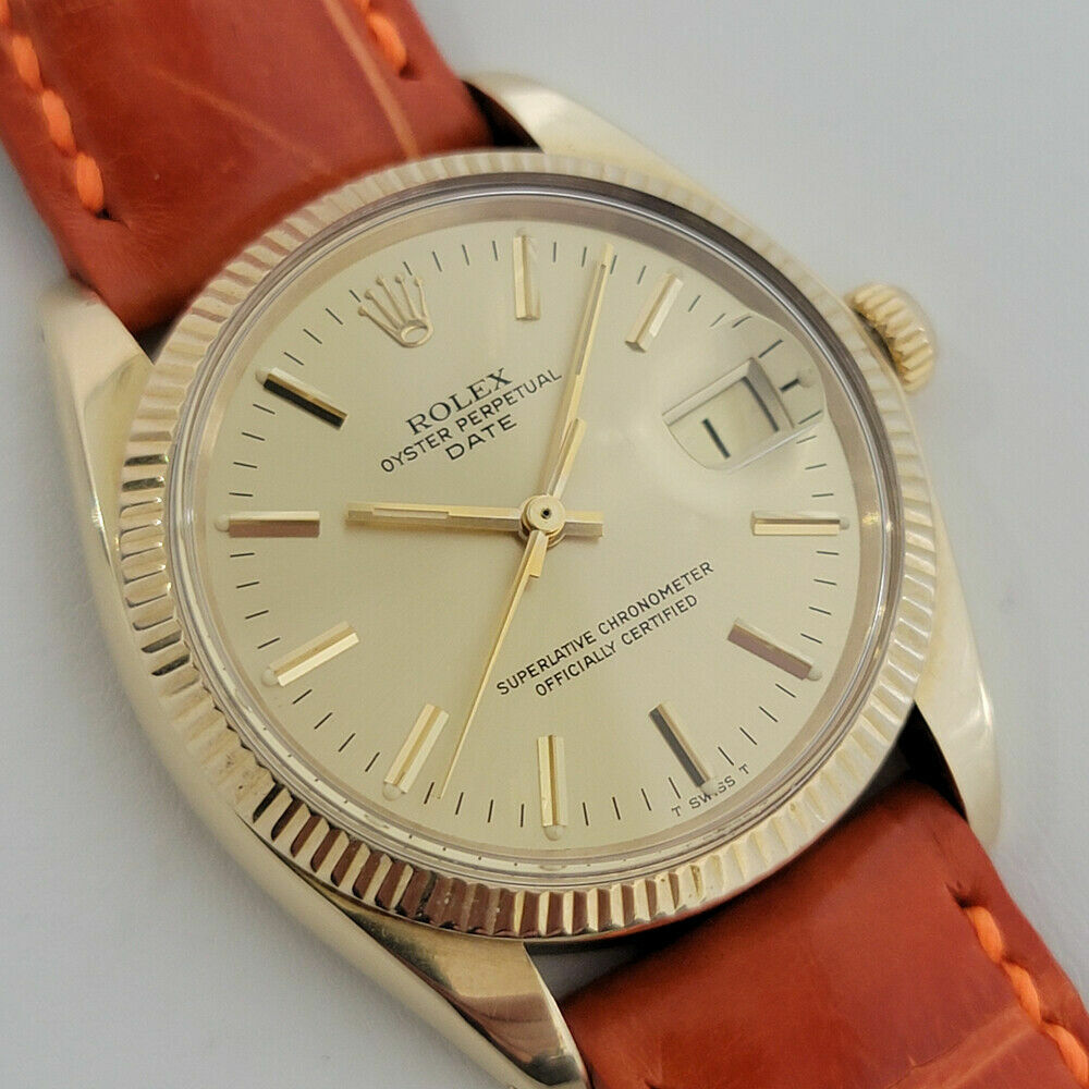 Mens Rolex Oyster Perpetual Date 1503 35mm 14k Gold 1970s Automatic Swiss RJC192