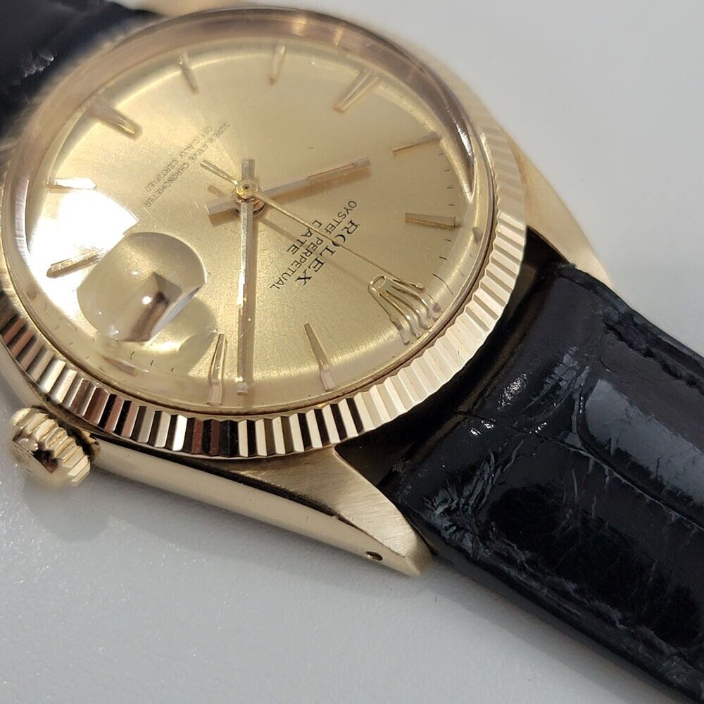 Mens Rolex Oyster Perpetual Date 14k Solid Gold 1960s 1503 35mm Automatic RA347