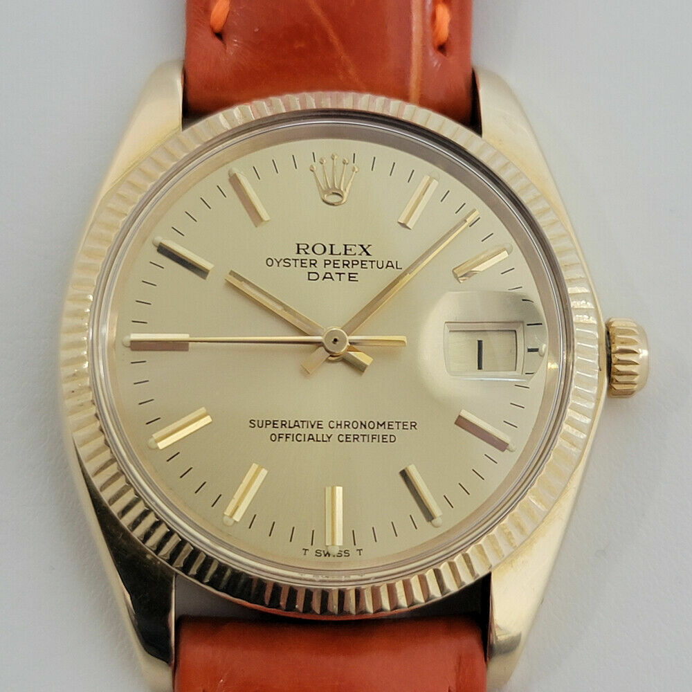 Mens Rolex Oyster Perpetual Date 1503 35mm 14k Gold 1970s Automatic Swiss RJC192