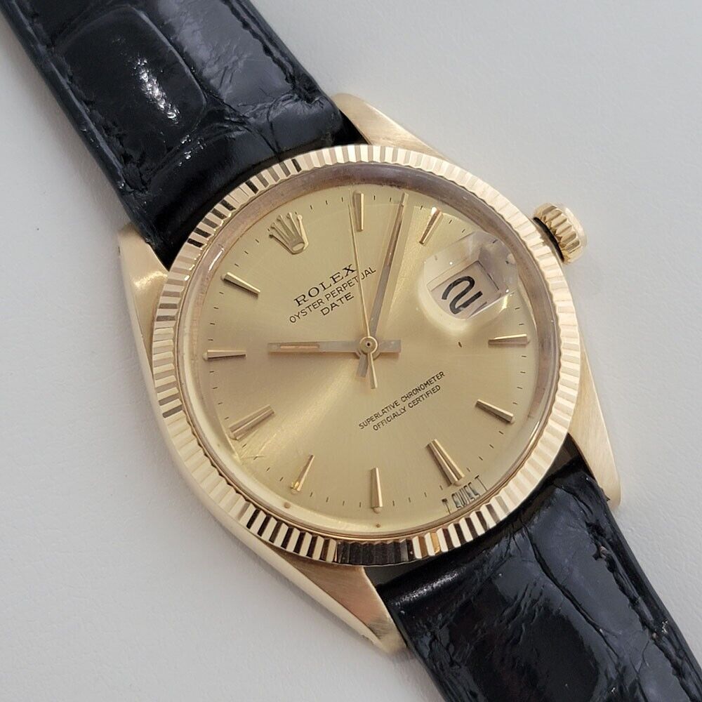 Mens Rolex Oyster Perpetual Date 14k Solid Gold 1960s 1503 35mm Automatic RA347