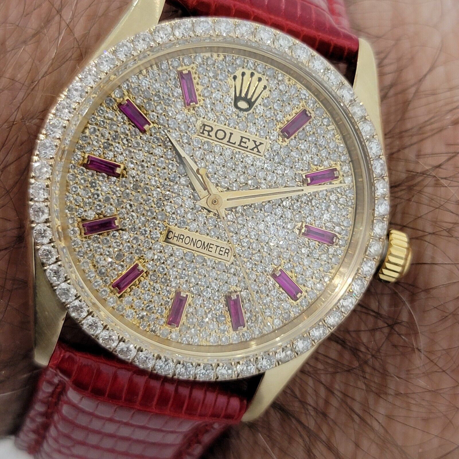 Mens Rolex 14k Solid Gold Custom Diamond & Ruby Dial 6564 34mm 1950s Auto RA150