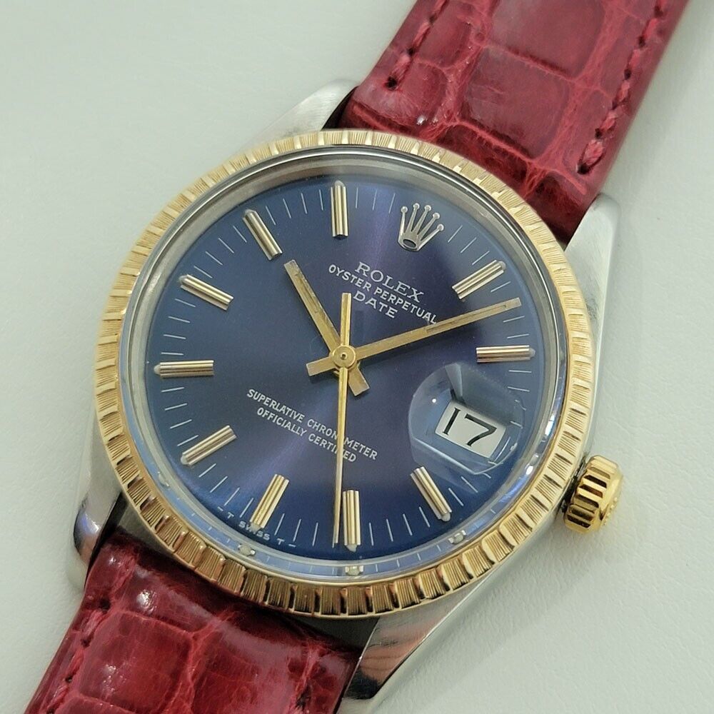 Mens Rolex Oyster Perpetual Date 15053 35mm 14k Gold SS 1980s Automatic RA272R